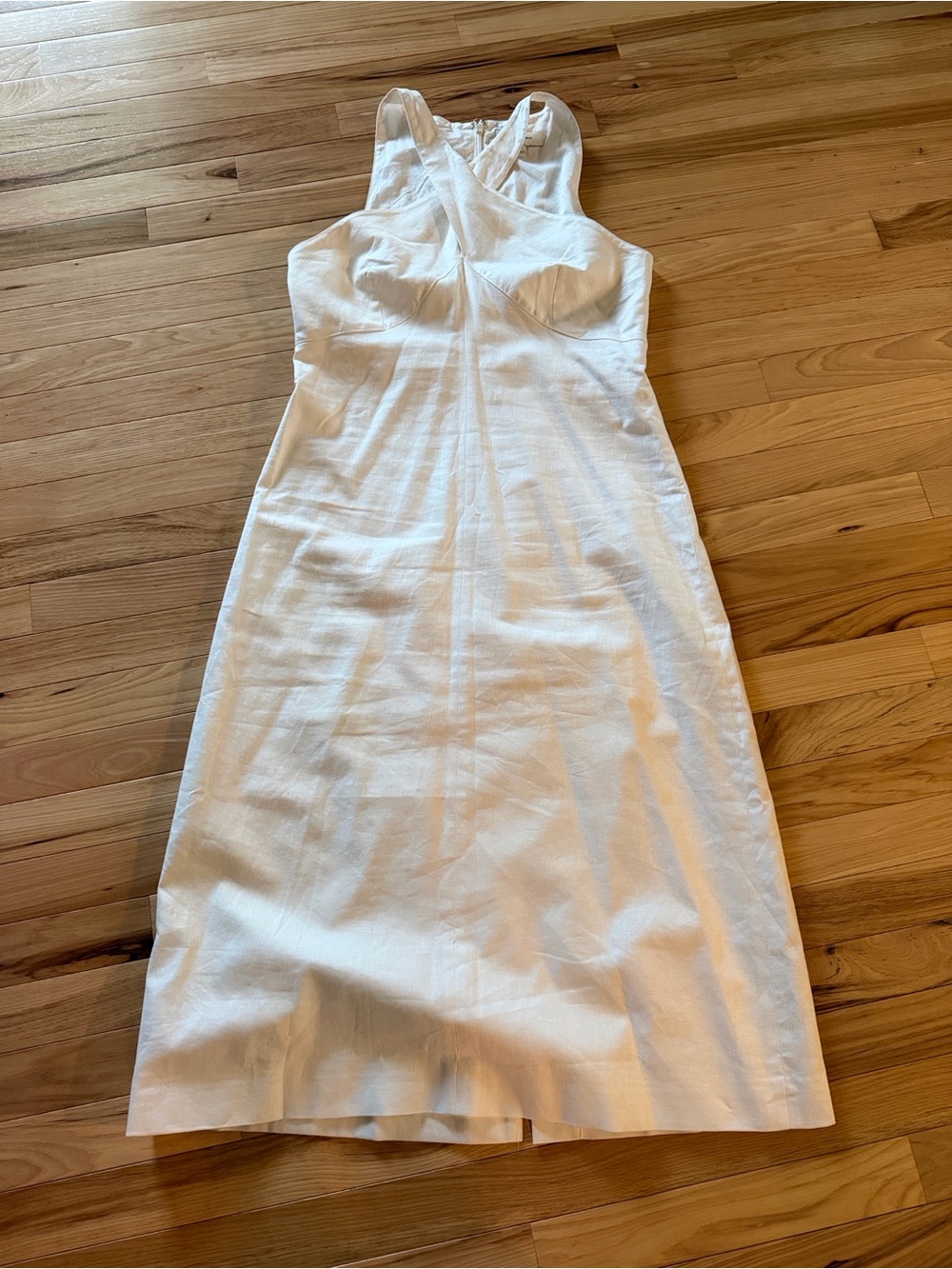 NWOT Banana Republic Cream Lined Linen Cross-Strap Midi Dress - Picture 2 of 4